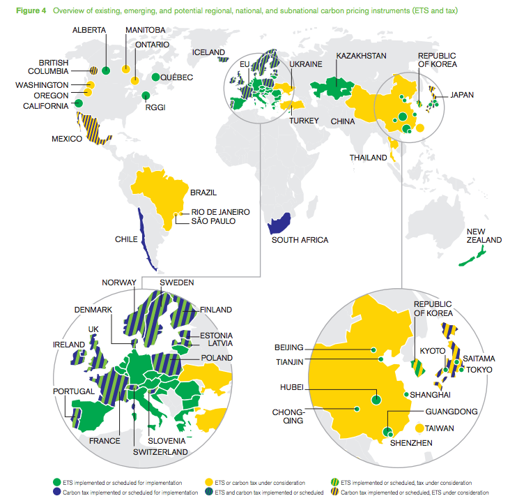 countriess with a carbon fee or carbon tax